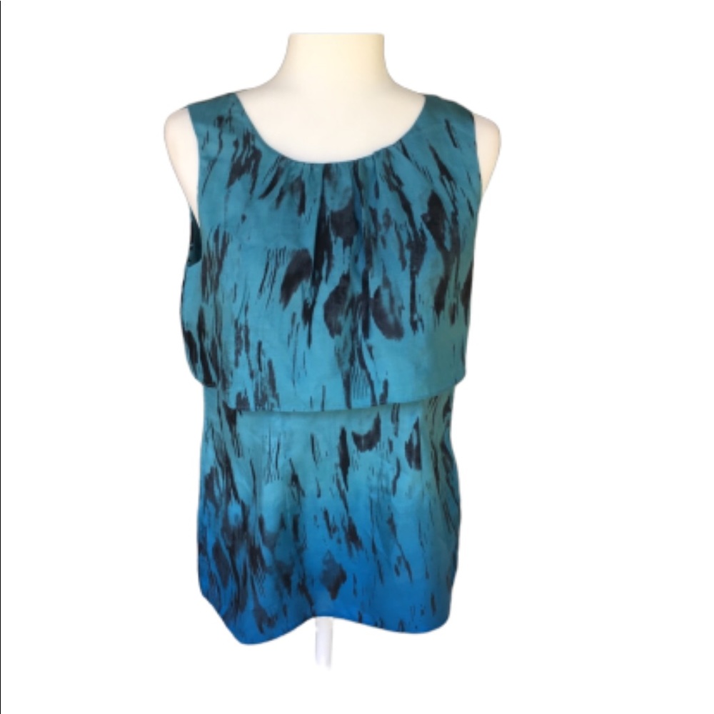 Cabi Black And Blue 100% Silk Blouse Size Small